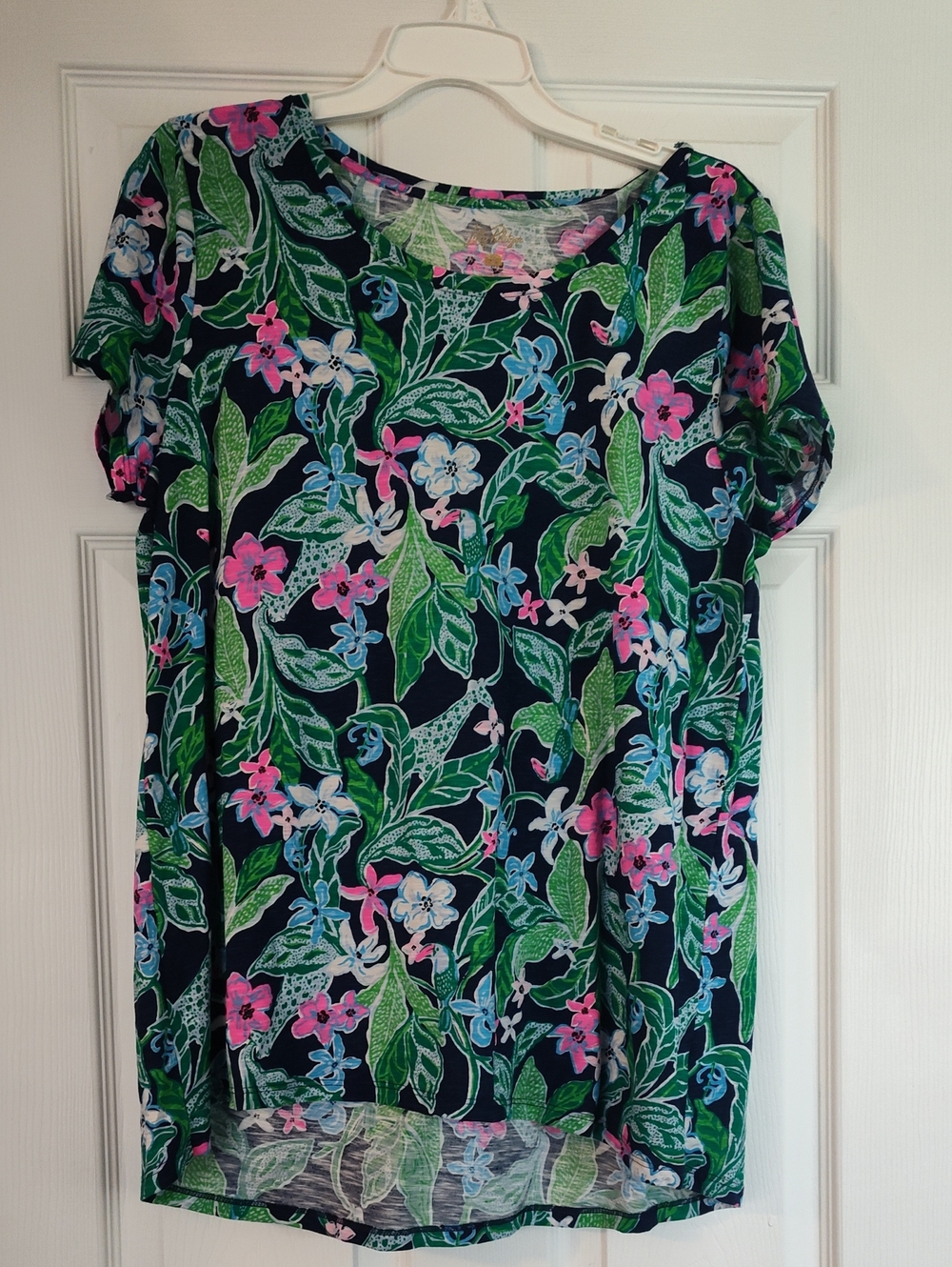 Lilly Pulitzer Women’s Floral Short-Sleeve Top - Navy with Pink & Green